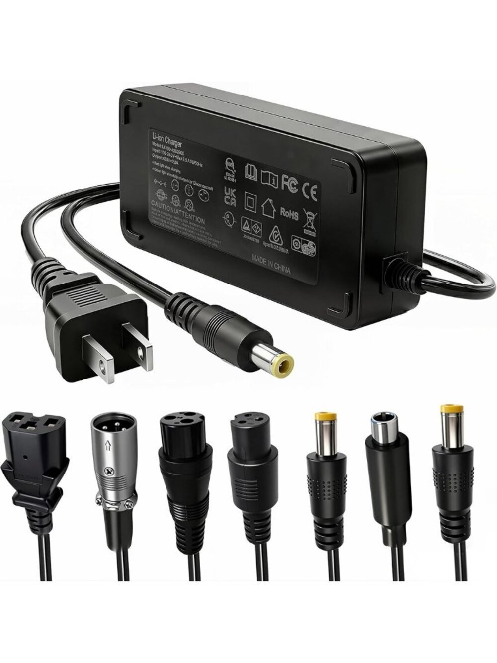 42V 2A Electric Scooter Charger - Universal 7-in-1 for Hoverboards & Ebikes